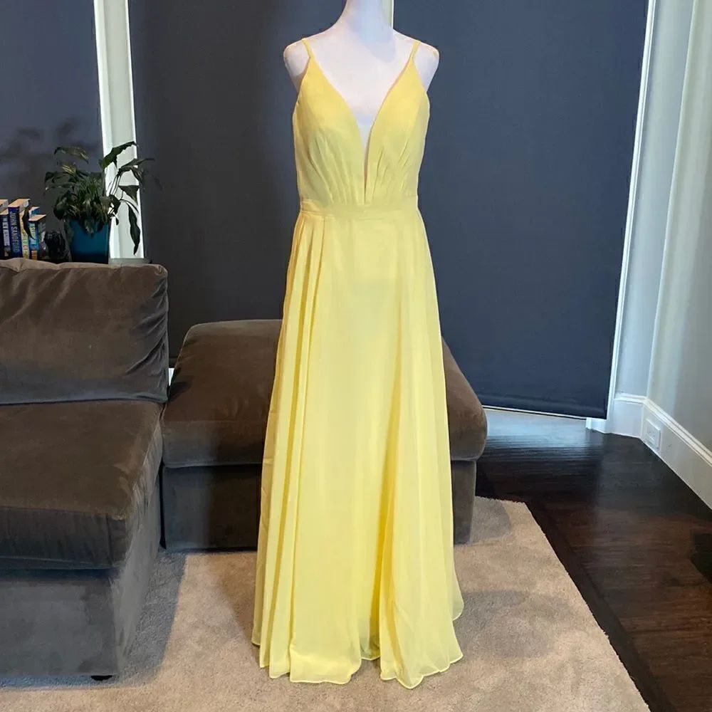 Women’s Yellow Chiffon Full Length Bridesmaid Prom Dress Corset Back Size 10